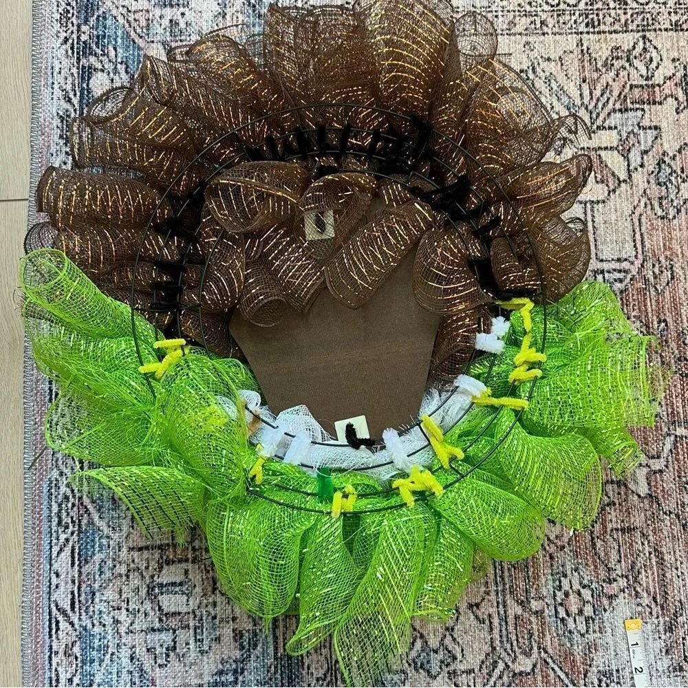 Buddy the Elf Festive Mesh Christmas Door Wreath with Green and Brown Accents